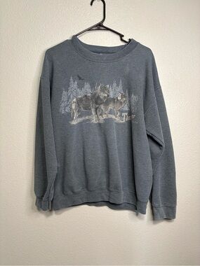 Vintage George Timber Wolf Graphic Crewneck Sweatshirt Blue Gray Small